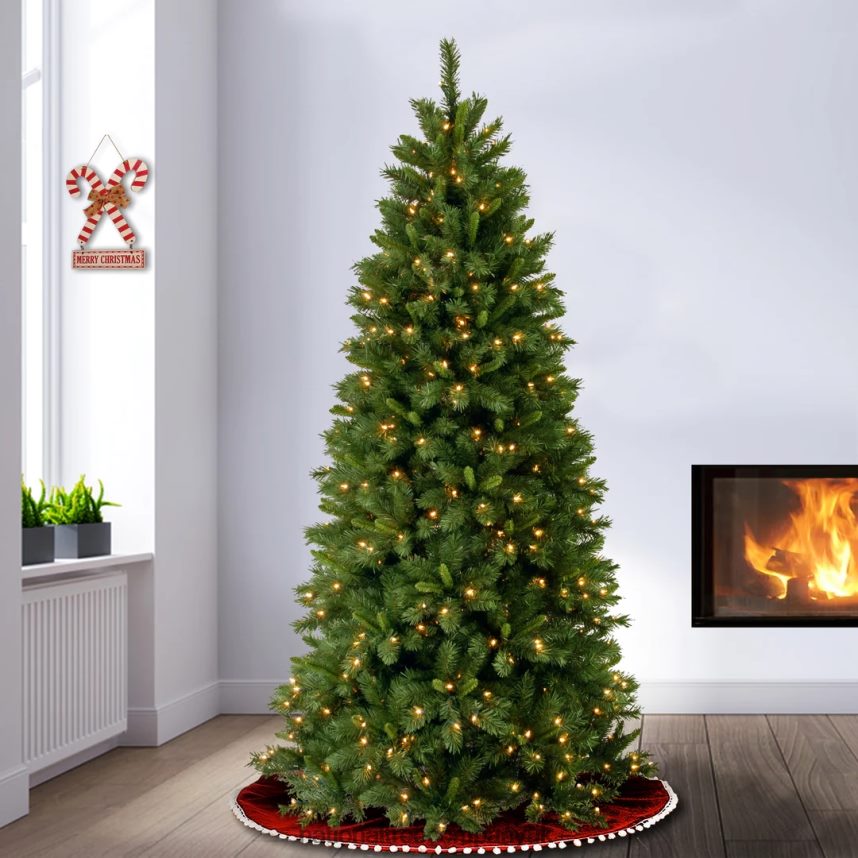 Trees | National Tree Company Pre-Lit Artificial Slim Christmas Tree Lehigh Valley Pine Green White Lights Includes Stand 75 Feet F2L4F121